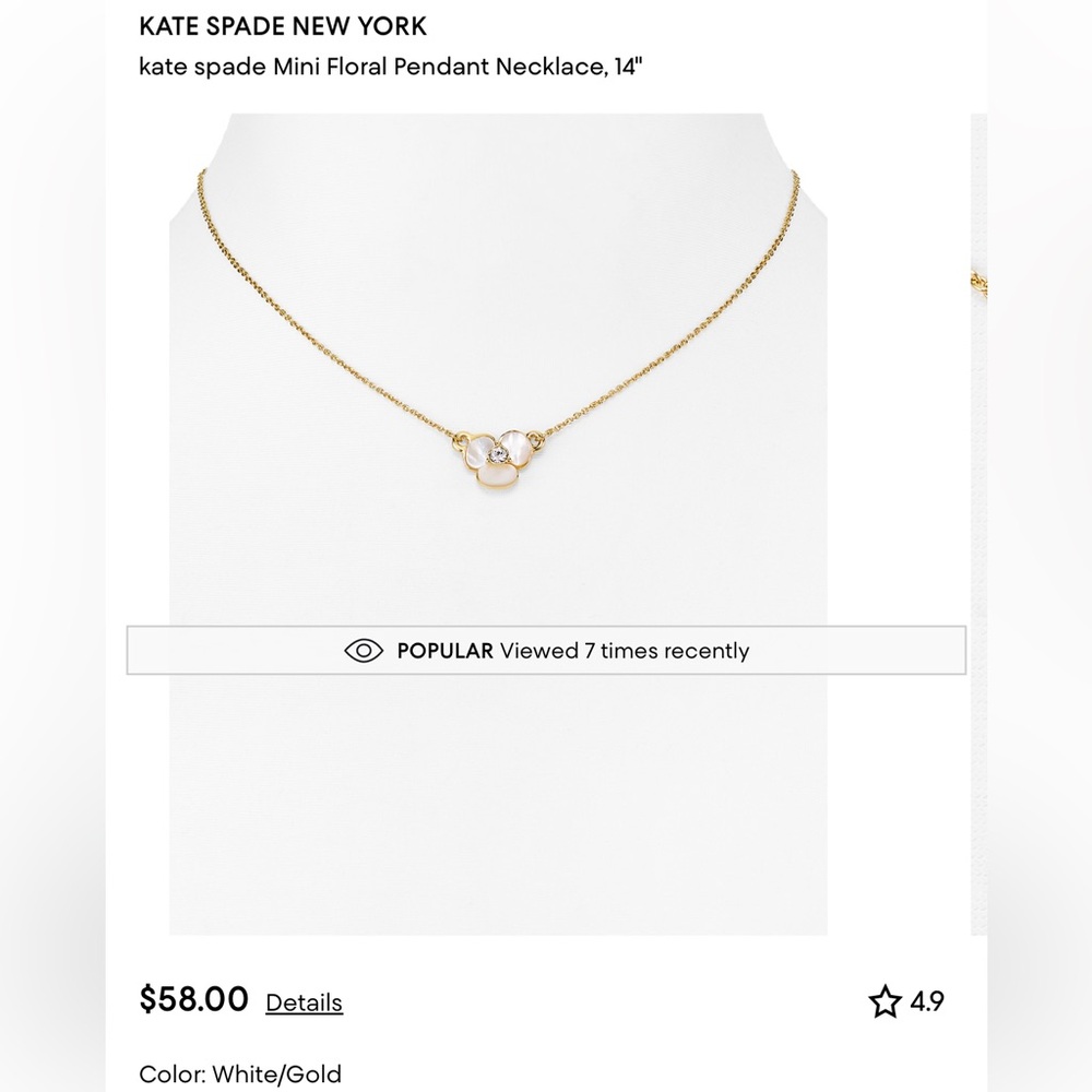NWT kate spade Mini Floral Pendant Necklace, 14"